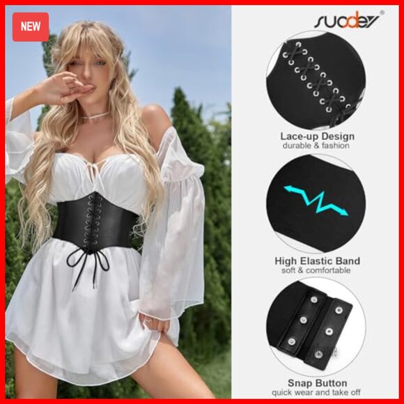 Lace-Up Corset Belt Faux Leather Elastic Waspie Waist Belt XS main image 4